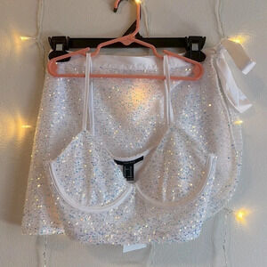 Forever 21 Matching Sequined Bra Top and Side Tie Skirt Set 🤍​​​​​​​